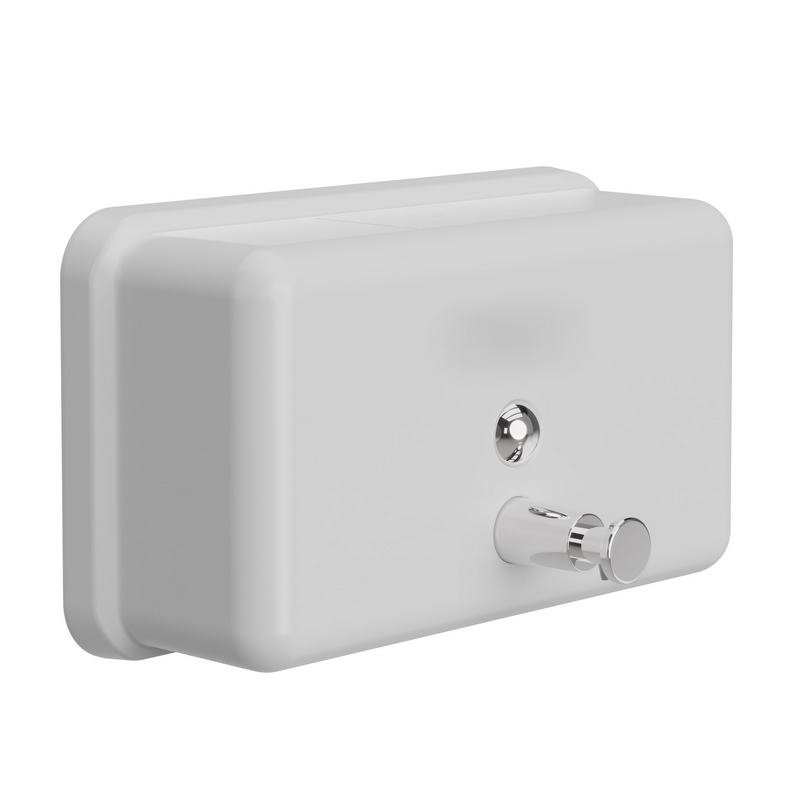 Distribuidor manual de sab�o l�quido horizontal de a�o inoxid�vel de  1200 ml. Acabamento branco
