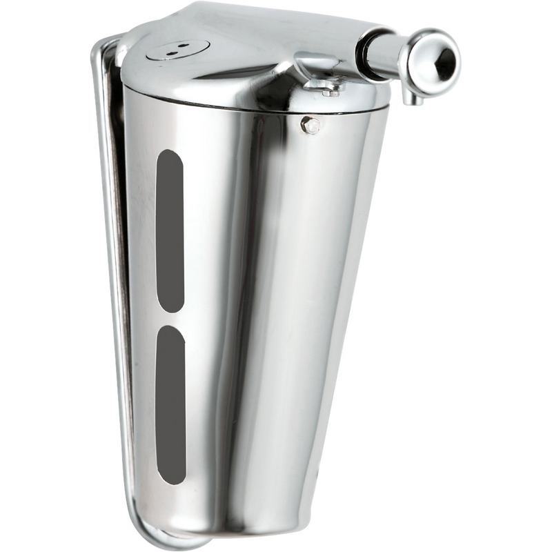 Doseador manual de sab�o l�quido c�nico vertical de a�o inoxid�vel   345 ml. Acabamento brilhante