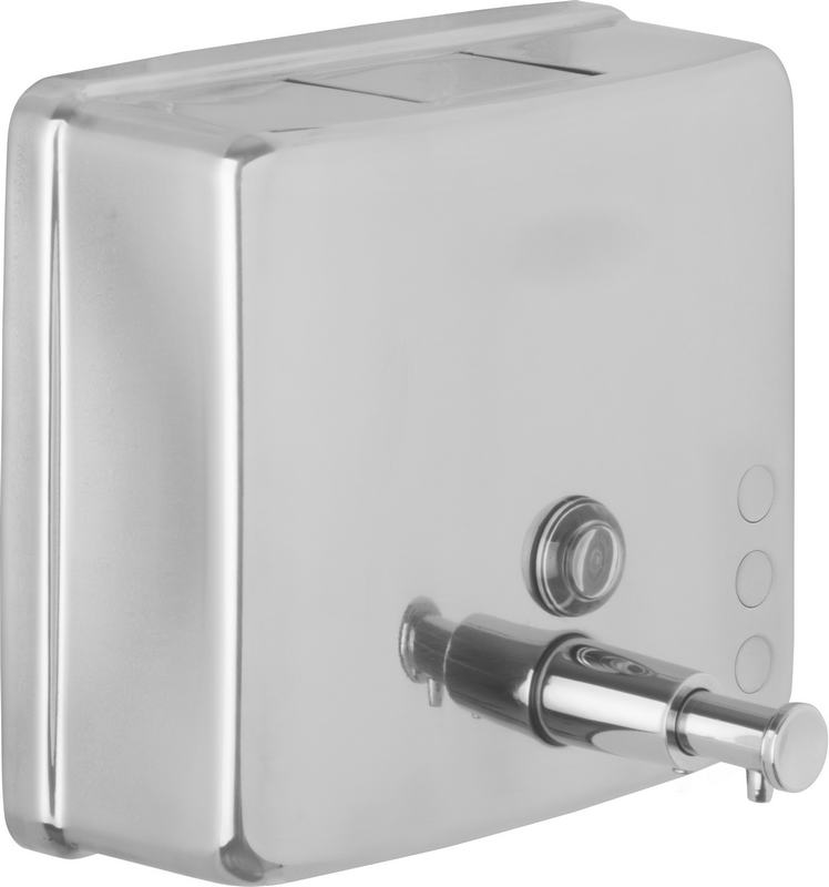 Doseador manual de sab�o l�quido quadrado de a�o inoxid�vel, 1200 ml. Acabamento brilhante