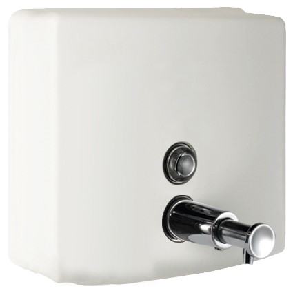 Doseador manual de sab�o l�quido quadrado de a�o inoxid�vel , 1200 ml. Acabamento branco