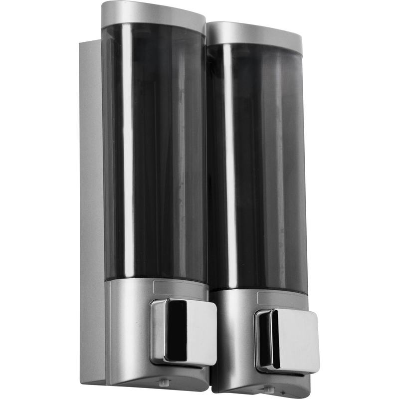 Saboneteira manual de sab�o l�quido com reservat�rio duplo: 2 x 200 ml. ABS fumado