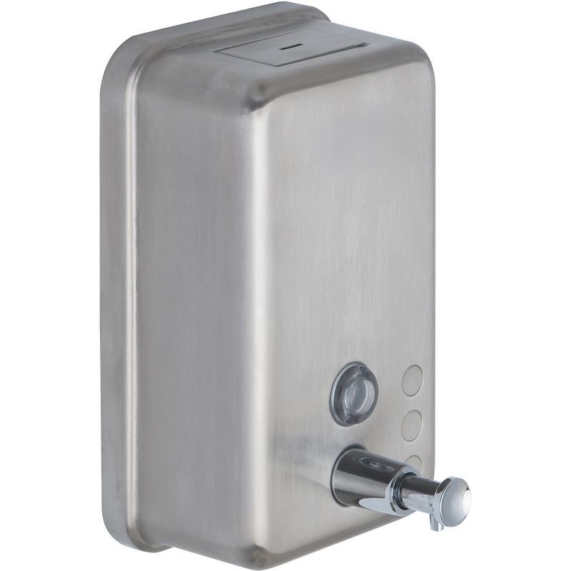 Doseador manual de sab�o l�quido vertical de a�o inoxid�vel de 1200 ml. Acabamento escovado