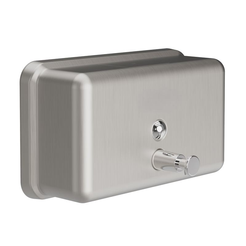 Distribuidor manual de sab�o l�quido horizontal de a�o inoxid�vel de  1200 ml. Acabamento acetinado