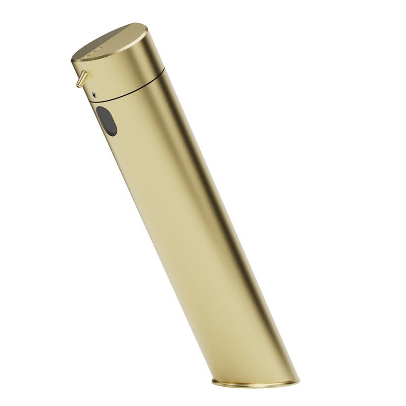 Dispensador de sabonete l�quido de bancada com ativa��o a laser. Acabamento ouro escovado