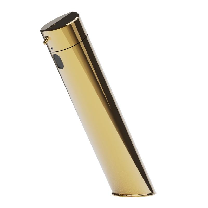 Dispensador de sabonete l�quido de bancada com ativa��o a laser. Acabamento dourado brilhante