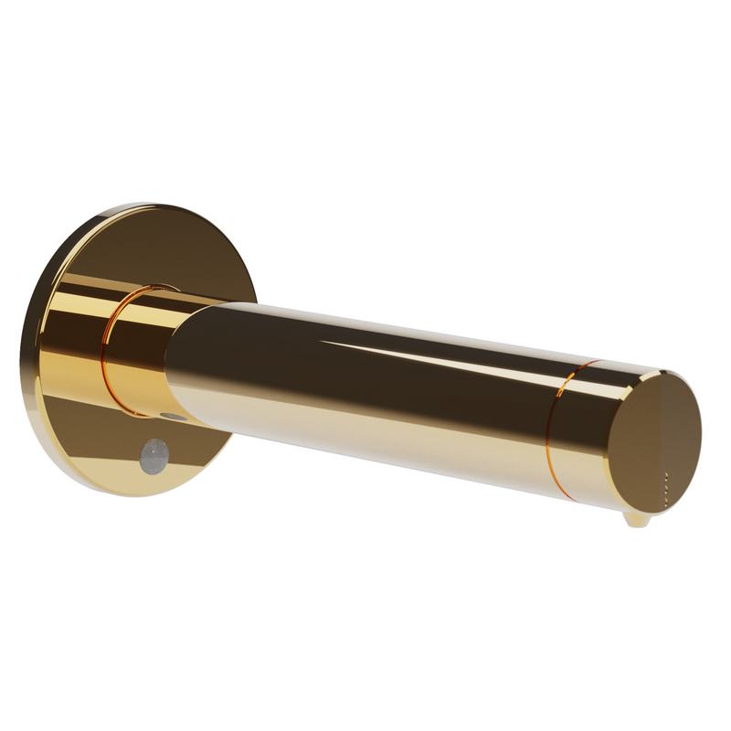 Dispensador de sabonete l�quido de parede com ativa��o a laser. Acabamento dourado brilhante