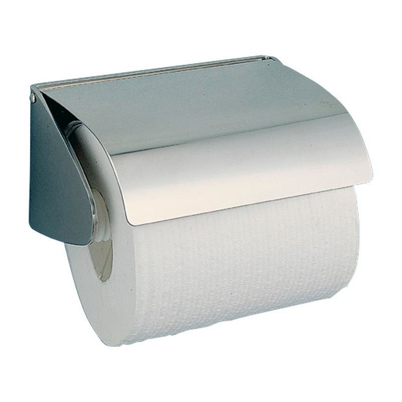 Suporte para papel higi�nico preso a um rolo dom�stico com veio a�oinoxid�vel. Acabamento brilhante