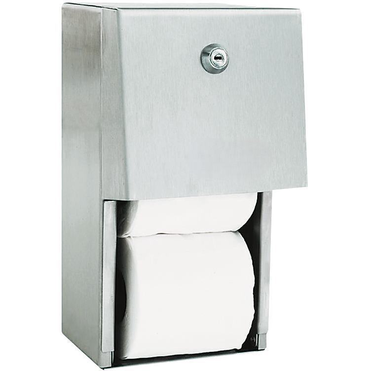 Porta rolos de papel higi�nico dom�stico vertical de dois rolos em a�o inoxid�vel Acabamento acetinado