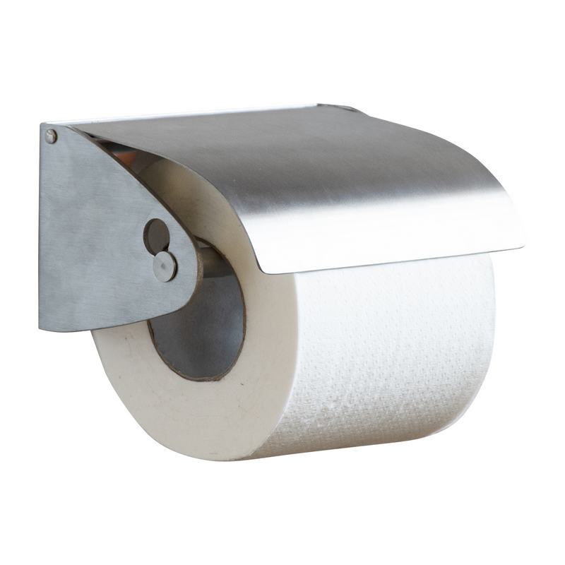 Suporte para papel higi�nico preso a um rolo dom�stico com veio a�o inoxid�vel. Acabamento acetinado