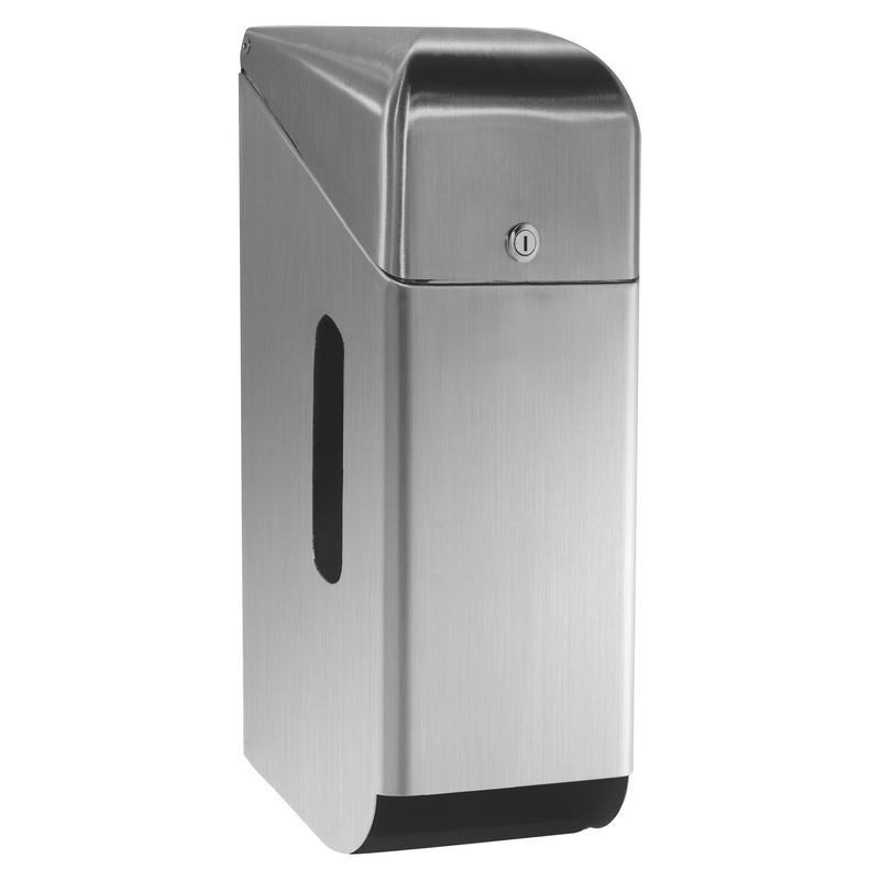 Porta-rolos de papel higi�nico de parede, para tr�s rolos dom�sticos, em a�o inoxid�vel, vertical. Acabamento acetinado