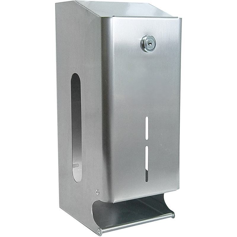 Porta-rolos de papel higi�nico de parede, para tr�s rolos dom�sticos, em a�o inoxid�vel, vertical. Acabamento brilhante