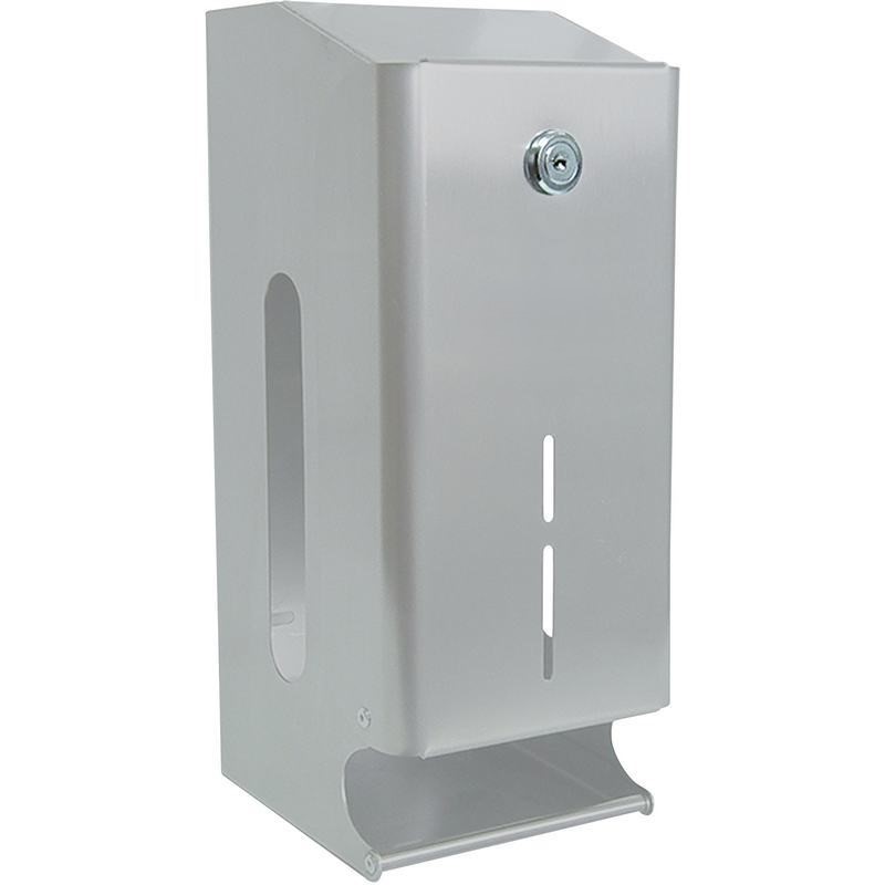 Porta-rolos de papel higi�nico de parede, para tr�s rolos dom�sticos, em a�o inoxid�vel, vertical. Acabamento cetin