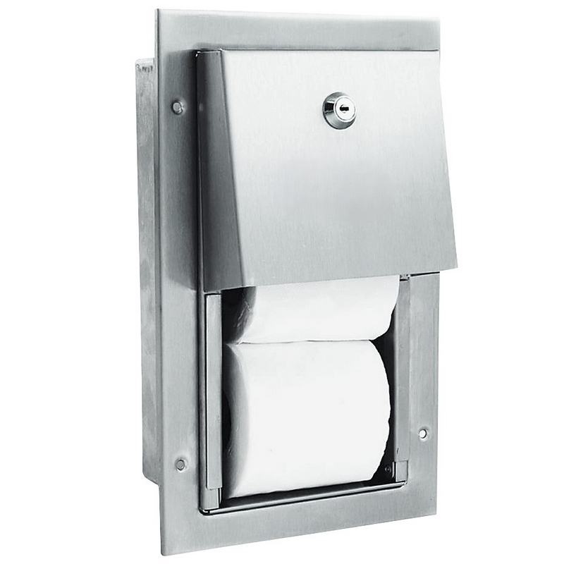 Porta rolo vertical duplo de a�o inoxid�vel para rolos de papel higi�nico dom�stico. Acabamento em cetim