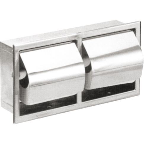 Porta-rolos duplo em a�o inoxid�vel horizontal para papel higi�nico dom�stico. Acabamento brilhante