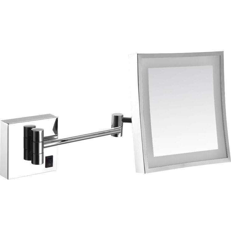 Espelho fixo na parede. Aumento de 3x extens�vel. Ilumina��o LED de fundo. Lat�o cromado e a�o inoxid�vel. Acabamento brilhante.