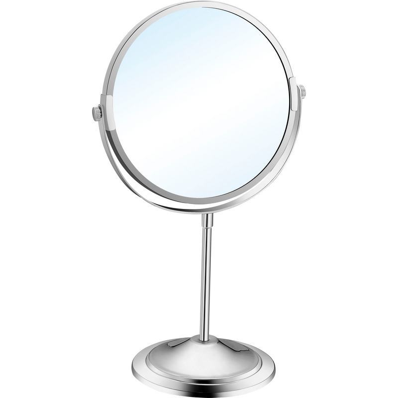 Espelho de mesa com 3 aumentos e dupla face em a�o inoxid�vel. Acabamento acetinado.