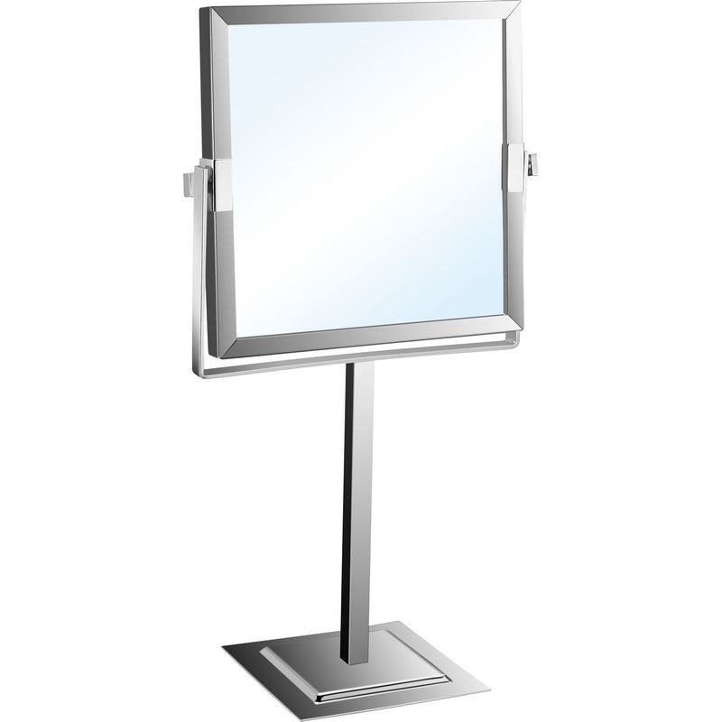 Espelho de mesa de amplia��o 3x com espelho de lat�o cromado de dupla face. Acabamento brilhante