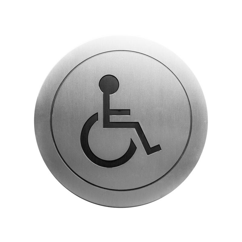 Pictograma adesivo WC Pessoas com mobilidade reduzida em a�o inoxid�vel. Acabamento em cetim