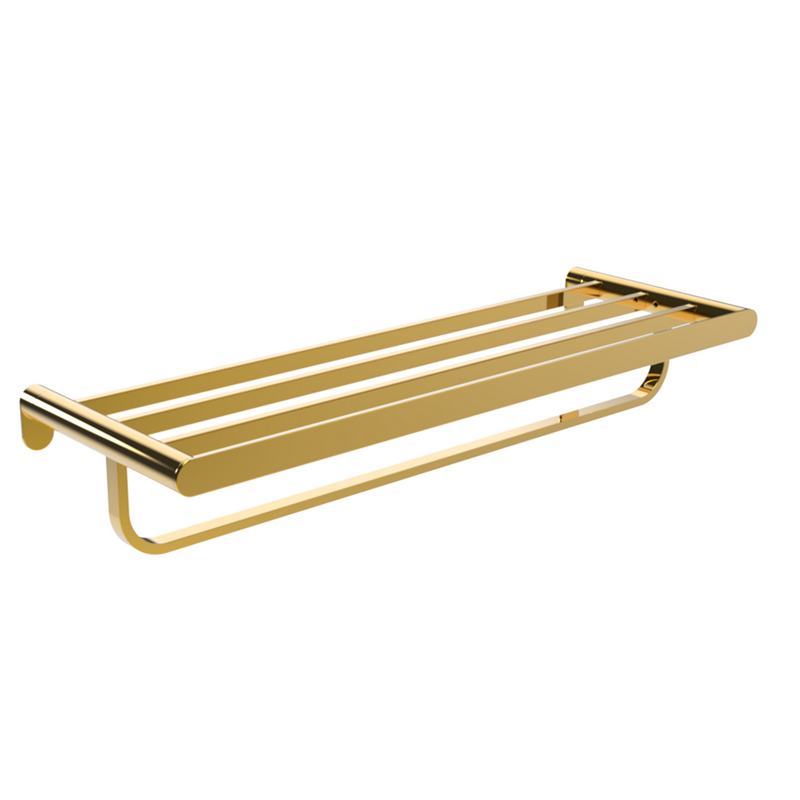 Prateleira para toalhas com barra inferior em a�o inoxid�vel AISI 304. Acabamento PVD dourado brilhante