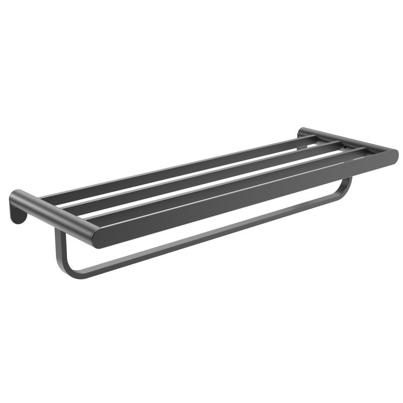 Prateleira para toalhas com barra inferior em a�o inoxid�vel AISI 304. Acabamento PVD em Gun Metal