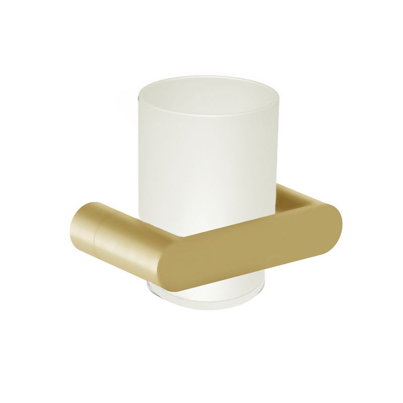 Copo para escovas de dentes com suporte de parede em a�o inoxid�vel AISI 304. Acabamento em ouro escovado PVD