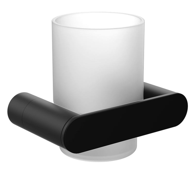 Copo para escovas de dentes com suporte de parede em a�o inoxid�vel AISI 304. Acabamento em preto