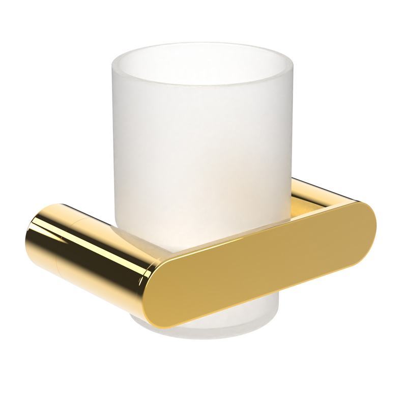 Copo para escovas de dentes com suporte de parede em a�o inoxid�vel AISI 304. Acabamento PVD dourado brilhante