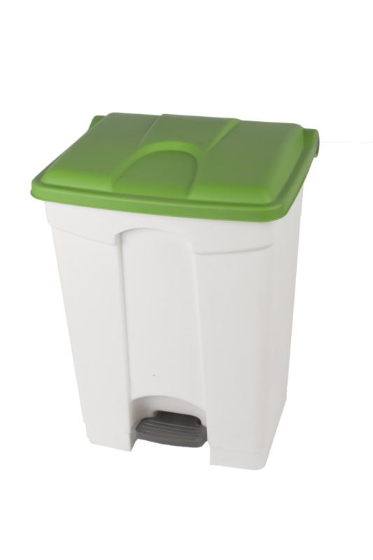 Contentor branco de 70 L com pedal e tampa verde
