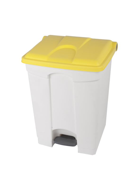 Contentor branco de 70 L com pedal e tampa amarela