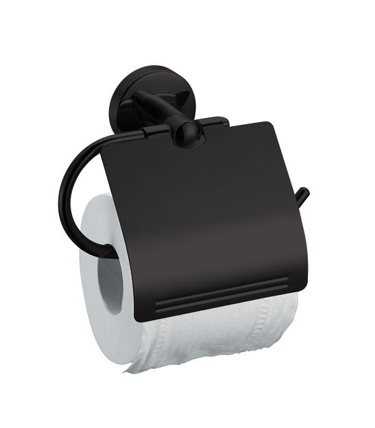 Porta papel higi�nico com tampa a�o inoxid�vel preto