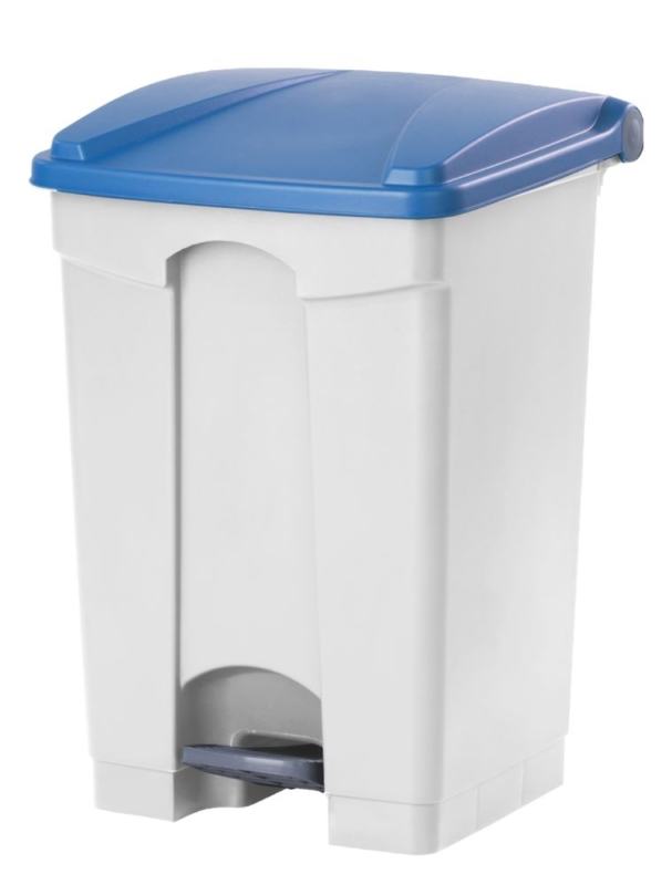Contentor branco de 45 L com pedal e tampa azul