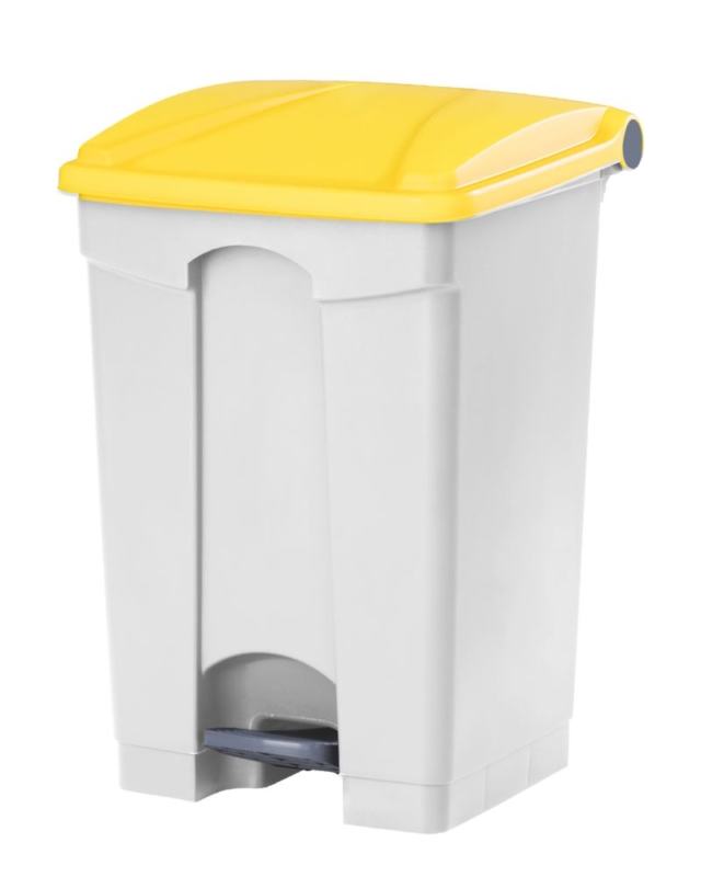 Contentor branco de 45 L com pedal e tampa amarela