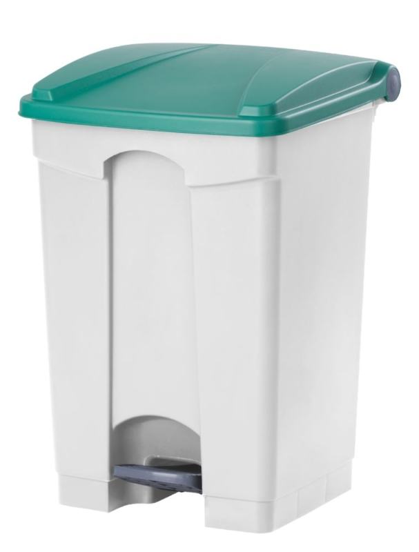 Contentor branco de 45 L com pedal e tampa verde
