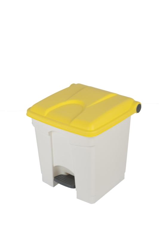 Contentor branco de 30 L com pedal e tampa amarela
