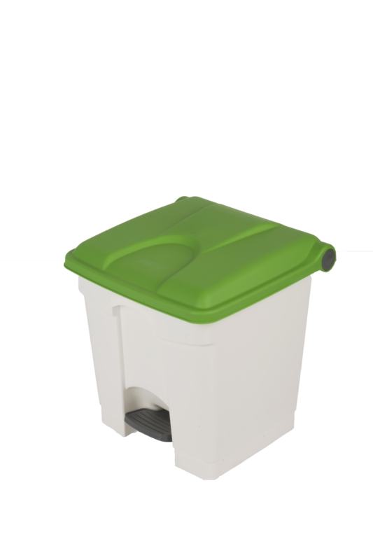 Contentor branco de 30 L com pedal e tampa verde