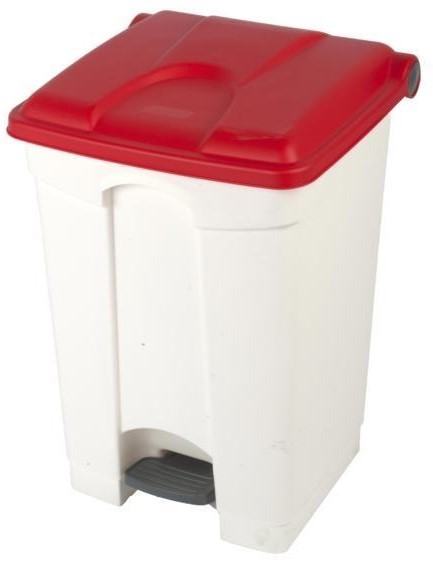 Contentor branco de 45 L com pedal e tampa vermelha