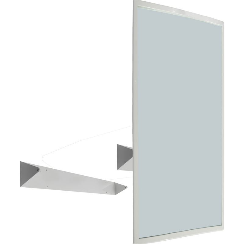 Espelho reclin�vel adaptado para montagem na parede. A�o inoxid�vel. Acabamento branco