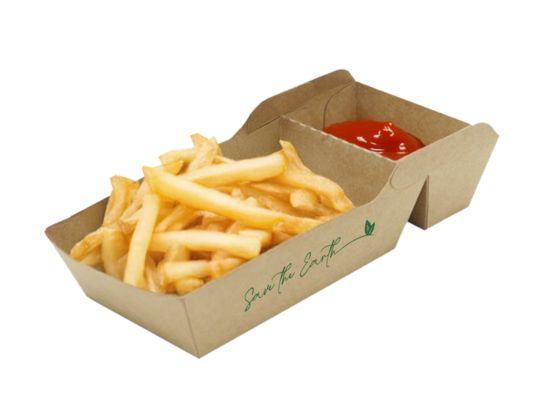 Barqueta Cart�o compost�vel kraft 2 divis�es 520 ml. 180X100X35CM - 100 Unidades 