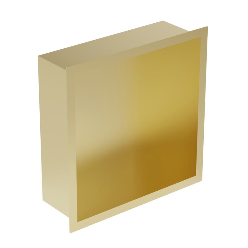 Nicho para encastrar em a�o inoxid�vel 30x10x30. Acabamento dourado acetinado