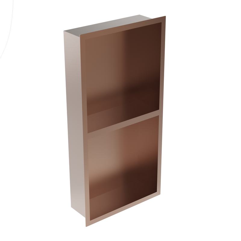 Nicho para encastrar com prateleira em a�o inoxid�vel 60x10x30 (revers�vel). Acabamento em bronze acetinado