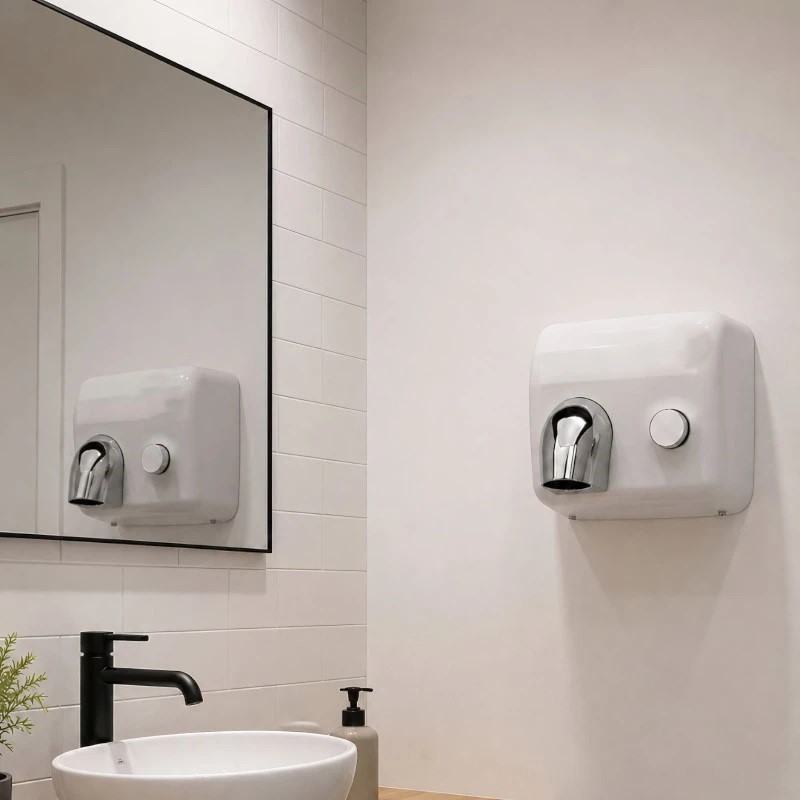 Secador de m�os branco com bot�o Inoxflow 
