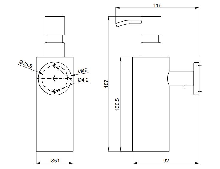 Doseador manual de sab�o l�quido vertical de 255 ml d a�o inoxid�vel Acabamento em cetim