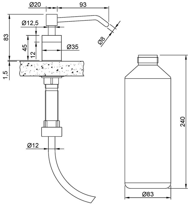 Saboneteira de sabonete para encastrar na bancada. 1000ml Acabamento cetim 
