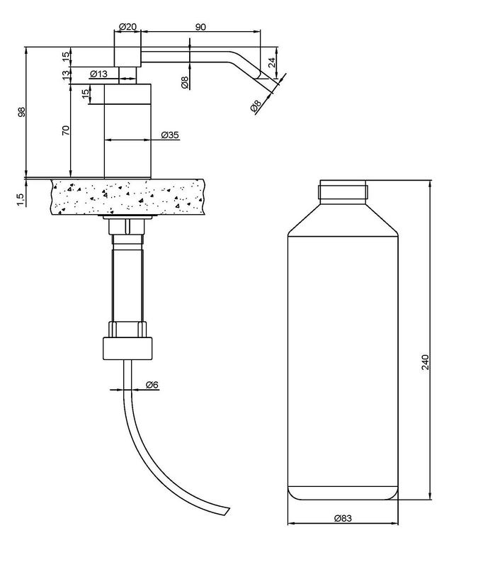 Saboneteira de sabonete para encastrar na bancada. 1000ml Acabamento cetim 