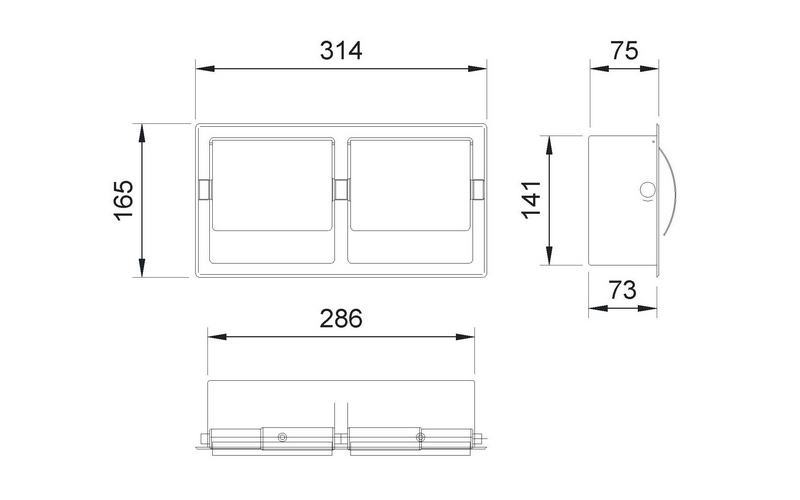 Porta-rolos duplo em a�o inoxid�vel horizontal para papel higi�nico dom�stico. Acabamento brilhante