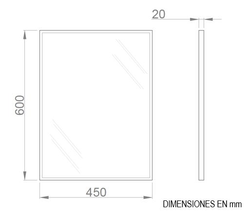 Espelho com moldura dobrada. 600 x 450 mm. Espessura do espelho 3 mm. A�o inoxid�vel. Acabamento em cetim.
