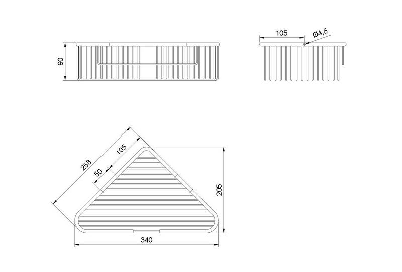 Saboneteira triangular em a�o inoxid�vel. Acabamento brilhante. Comprimento: 340 mm