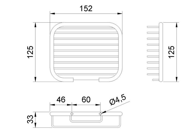 Saboneteira rectangular de lat�o cromado. Acabamento brilhante