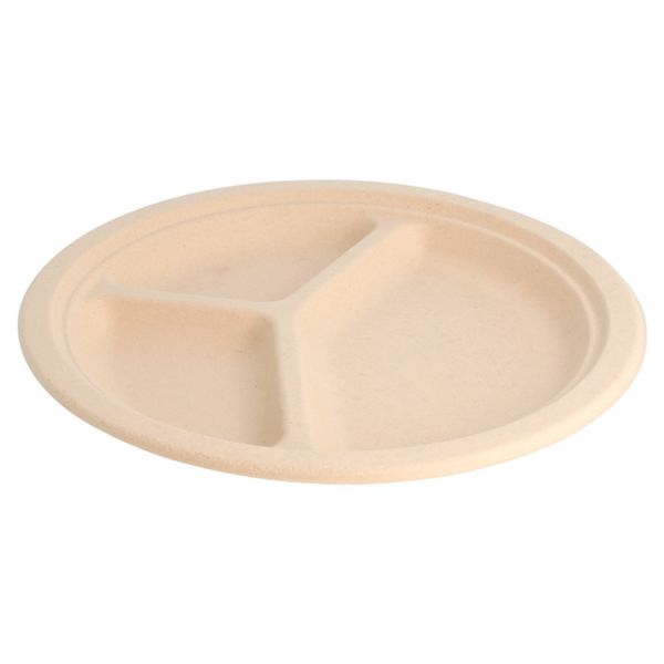 PRATOS 3 COMPART. 'BIONIC' � 26x2,6 CM NATURAL BAGA�O  50 UNIDADES