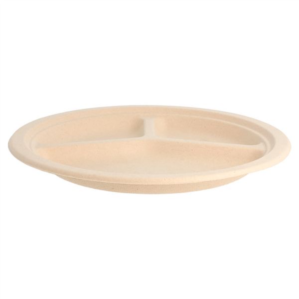 PRATOS 3 COMPART. 'BIONIC' � 26x2,6 CM NATURAL BAGA�O  50 UNIDADES